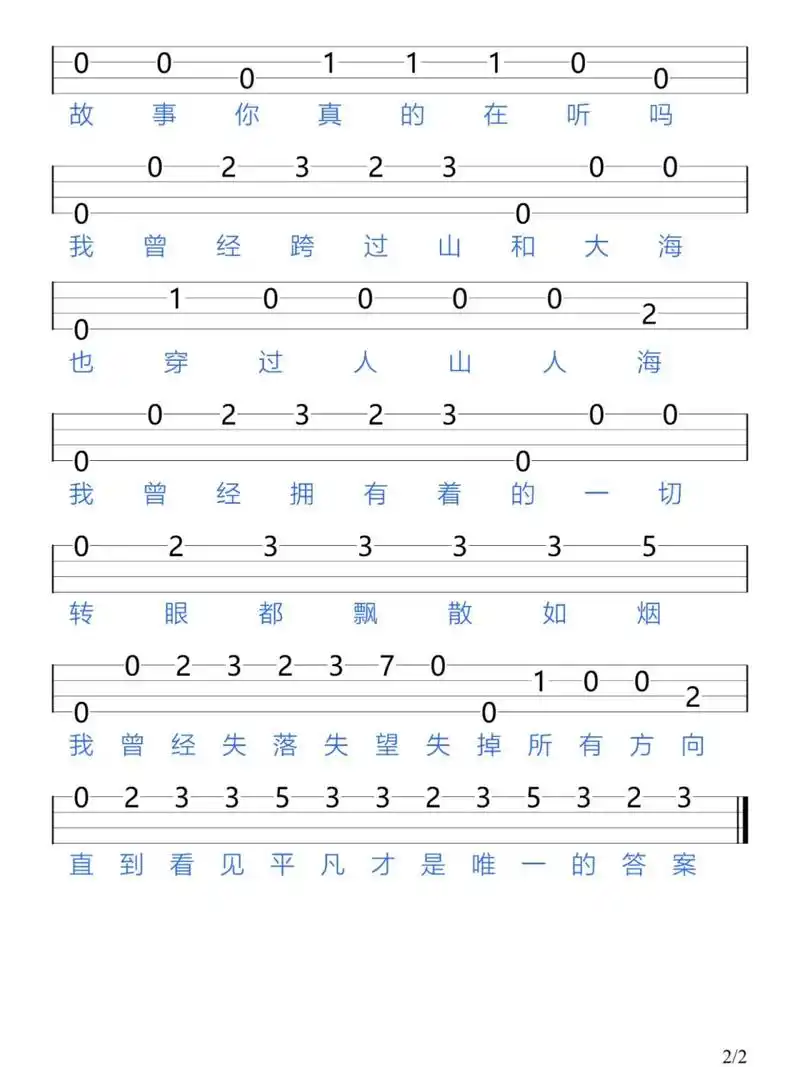 《平凡之路》朴树/尤克里里新手指弹谱 我曾经跨过山和大海 也穿过人