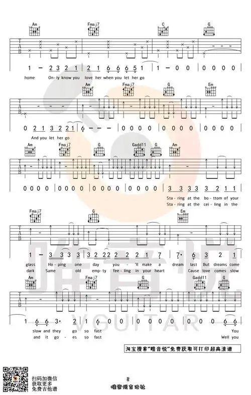 let her go吉他谱_passenger_c调原版