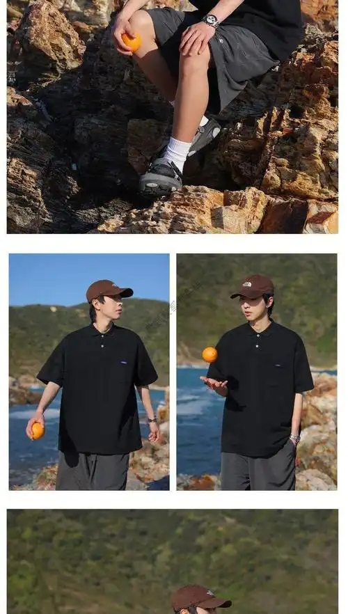 凉感polo衫男汗杉polo衫夏季新款情侣校园风简约半袖百搭上衣黑色m