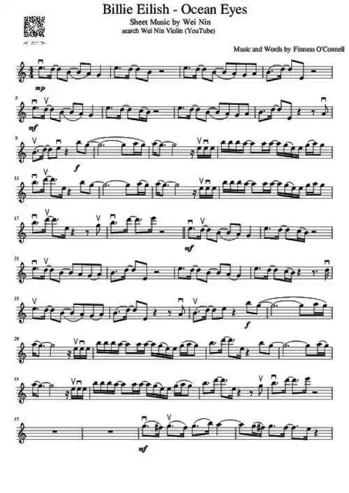 小提琴演奏比莉艾利oceaneyes附小提琴谱