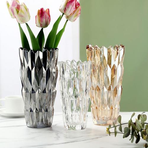 现代简约ins加厚水晶玻璃花瓶 锯齿口满天香水养插花客厅餐桌家居