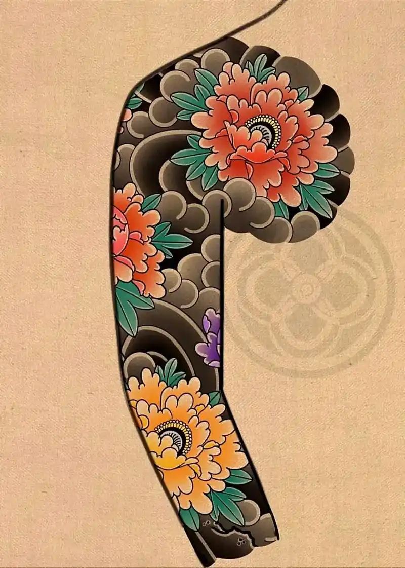 老传统"菊花"/"牡丹"双半胛 全胛纹身手稿 #纹身手稿 # - 抖音