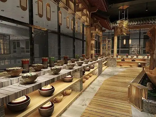 郑州中式风格自助餐厅装修设计案例效果图_京创装饰