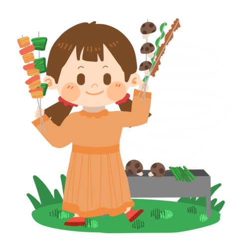 春天卡通女孩野外烧烤png素材