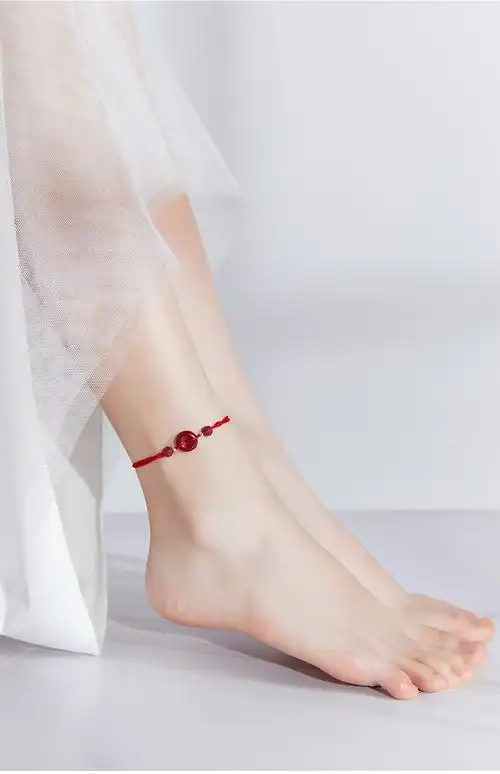 【闪电发货】平安扣脚链脚链女夏季保朱砂平安扣本命年红绳脚链转运珠