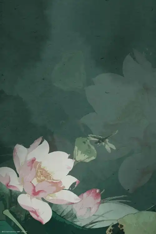 绿色文艺古典荷花清新背景