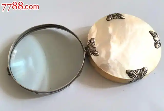 欧洲古玩/英国古董放大镜/纯银和珍珠母放大镜/大尺寸/清代