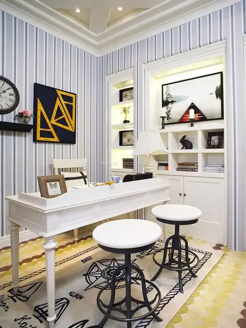 超级小书房墙面壁纸装修效果图片2017