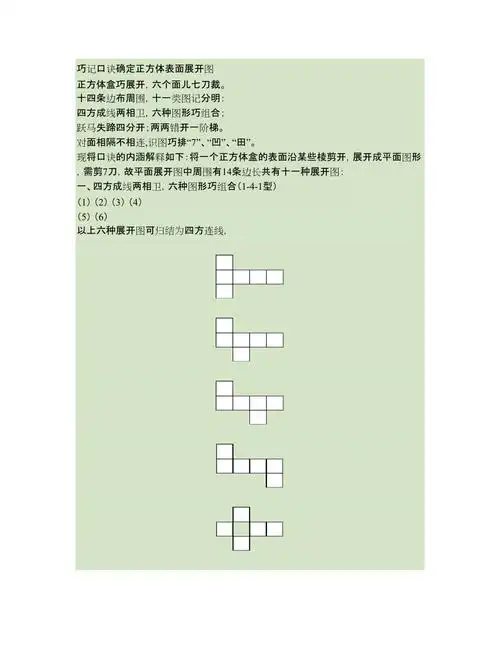 正方体表面展开图的口诀1