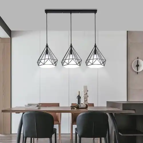 吊灯三头吧台饭厅餐桌灯创意个性卧室灯现代简约灯具灯饰三头直盘黑架