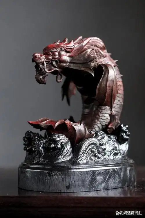 鲤跃龙门,飞黄腾达,鱼化龙,紫檀木雕摆件