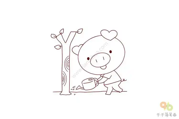 小猪日历三月给树浇水的小猪日历简笔画