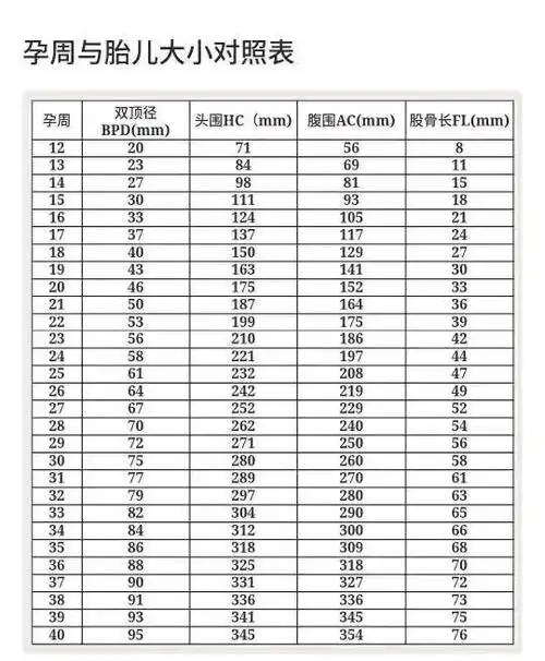 股骨长和双顶径对照标准表胎儿合格了吗