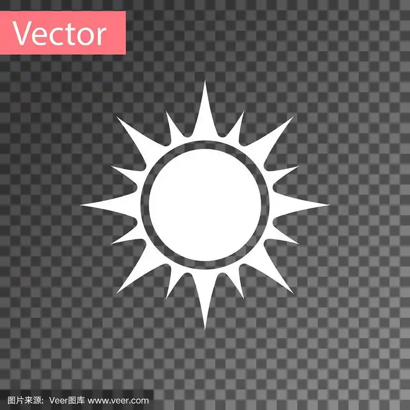 白色太阳图标孤立在透明的背景.矢量图