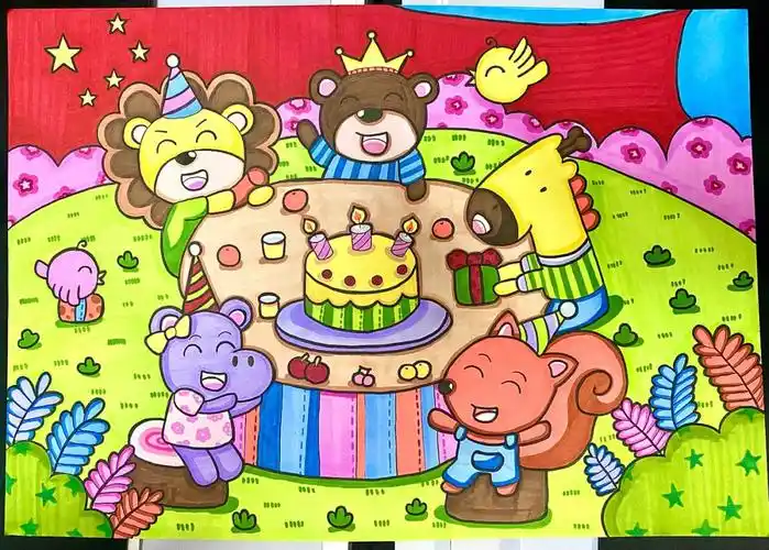 临摹作品简笔画动物运动会