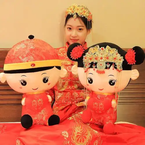 婚庆压床娃娃f一对b结高礼物金童玉女床上婚创公仔档意婚房喜娃抱