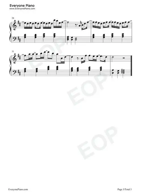 轮廓-简单版-我穿过所有浪漫银河所有城市烟火-抖音五线谱预览3-钢琴