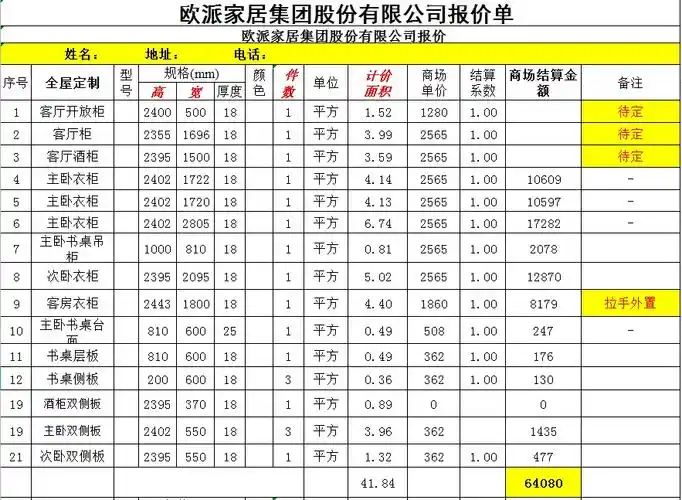 欧派衣柜报价单拿它去砍价吧