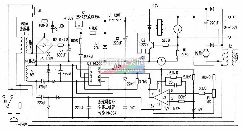 0v100v1a高压可调稳压电源