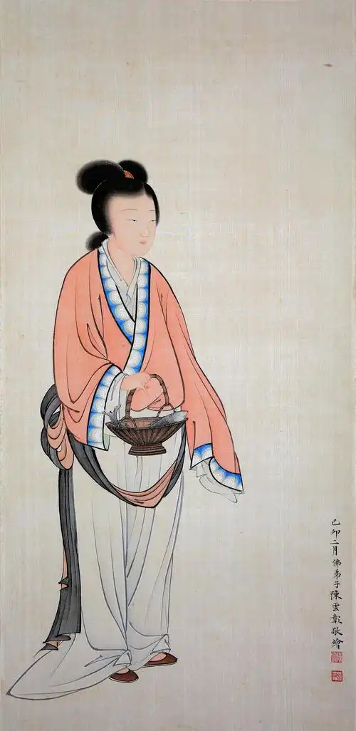 lot 0007 陈少梅(款) 提篮观音像(原装裱)