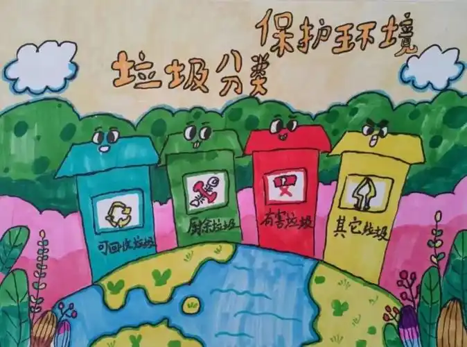 "垃圾分类 保护环境 共建美丽家园"儿童画作品5张-图2