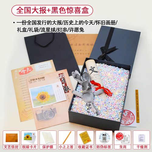 旧报纸定制创意生日礼物人民日报等 全国大报 黑色惊喜礼盒 2020年代