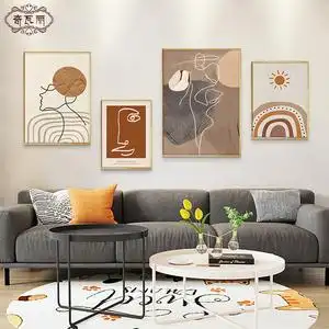 北欧沙发后面的壁画客厅装饰画抽象艺术大气组合挂画新款人物线条