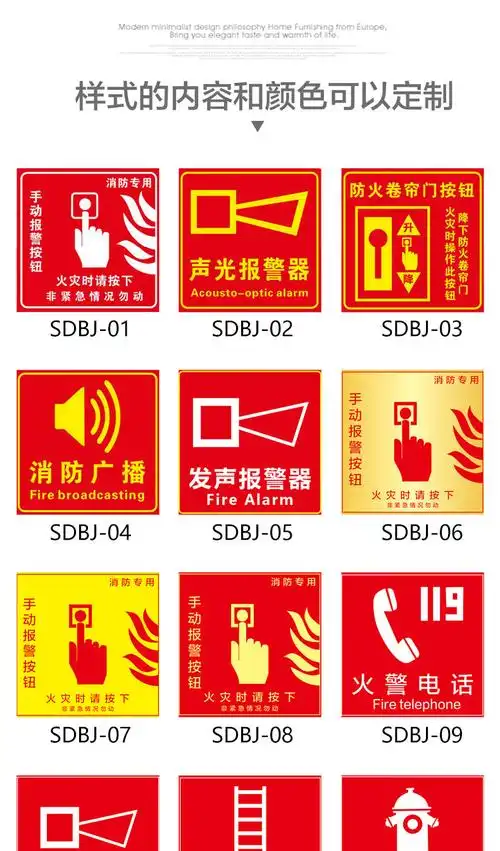 手动报警按钮标识牌火灾消防标识标牌指示提示牌声光报警器广播器防火