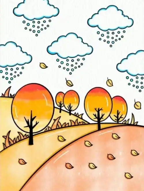 简单好看的秋天风景画~#简笔画