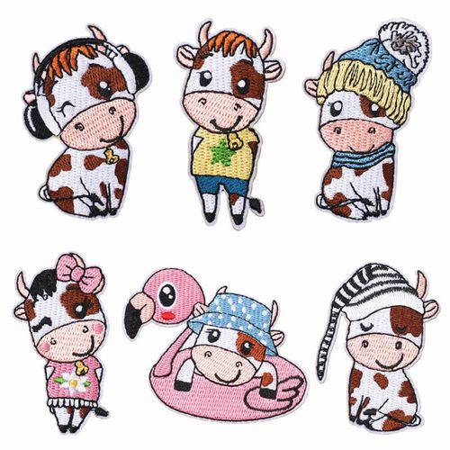 电脑刺绣布贴小奶牛衣服补丁贴卡通牛童装物图案补丁贴diy自粘胶