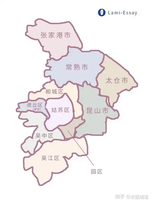 苏州在江苏省的位置苏州的行政区域(自制示意用)苏州现辖姑苏区,虎丘