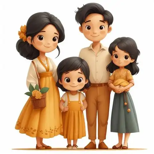 亲子头像|2024一家四口姐妹|亲子照卡通插画