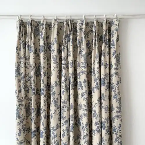 定制中国国风青花瓷田园小清新碎花窗帘挂钩成品成品窗帘