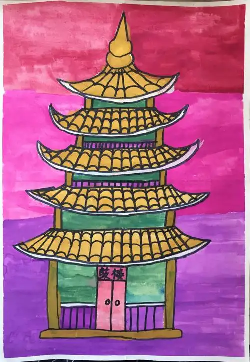 柳邕四小农民画校本课程— —第一次作品《鼓楼》