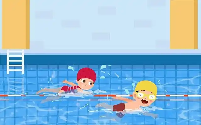 扁平风室内儿童游泳比赛卡通夏天夏日立夏夏季游泳插画