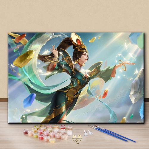 王者荣耀女娲 diy数字油画游戏人物图案手绘填充涂色丙烯画装饰画