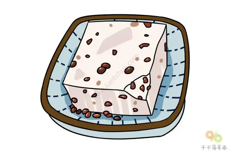江南传统特色点心 红豆糕简笔画_地方美食简笔画