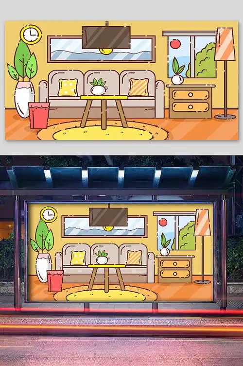温馨家居mbe风格插画绘画时钟-众图网