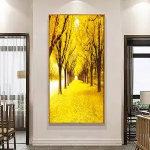 新中式满地黄金大道幻玄关装饰画竖版过道走廊壁画招财风水画挂画