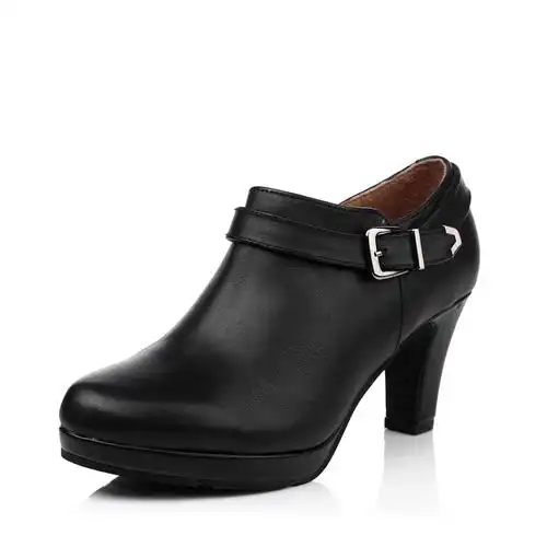 belle/百丽秋季专柜同款黑油蜡牛皮女皮鞋3n721cm3