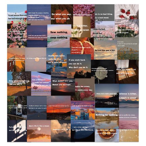 50张ins唯美风景励志英文短句文艺简约风高颜值手账贴画防水贴纸