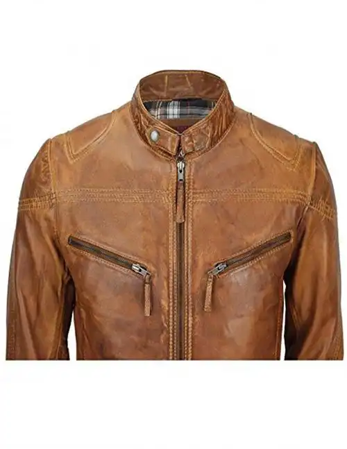 racer巴基斯坦代购手作迷人经典赛车骑行拉链棕色皮衣