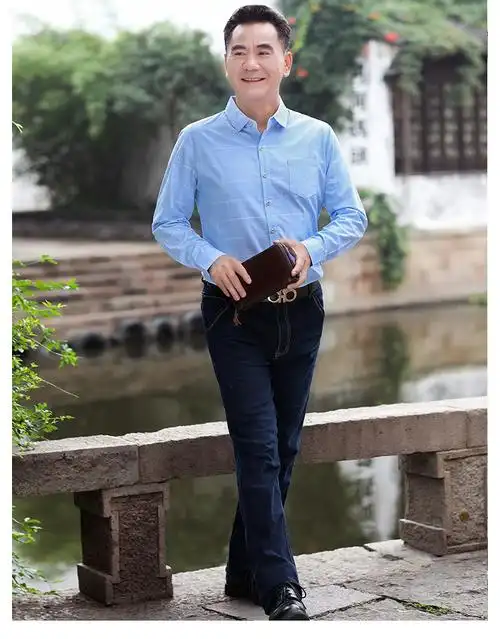 老爷车 格子长袖衬衫男40岁50休闲爸爸装衬衣中年男士中老年男装春秋