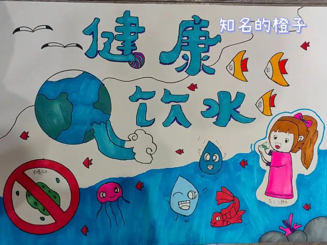 健康饮水儿童画