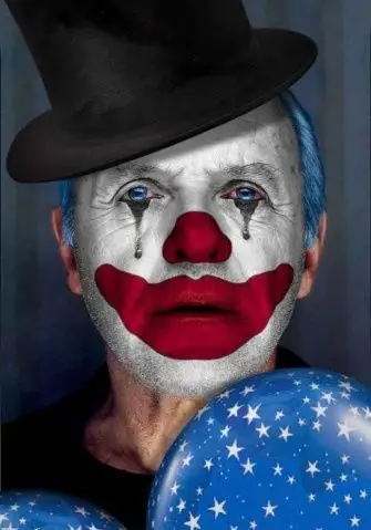 找一张小丑图片,看上去像是在哭又像是在笑,最好是面具