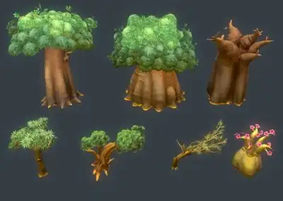 高质量 次世代 卡通 q版 树 大树 松树 树木 灌木 苍天大树 树丛 树林