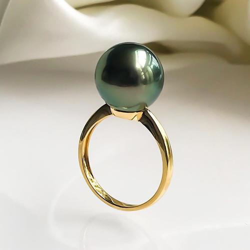 925纯银时尚女戒指大溪地黑珍珠戒指海水正圆孔雀绿单颗送女友