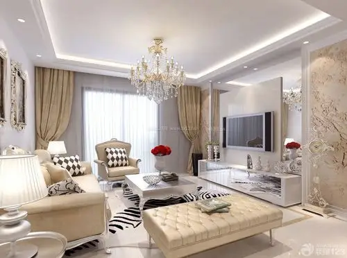 经典简欧客厅石膏板吊顶装修效果图片