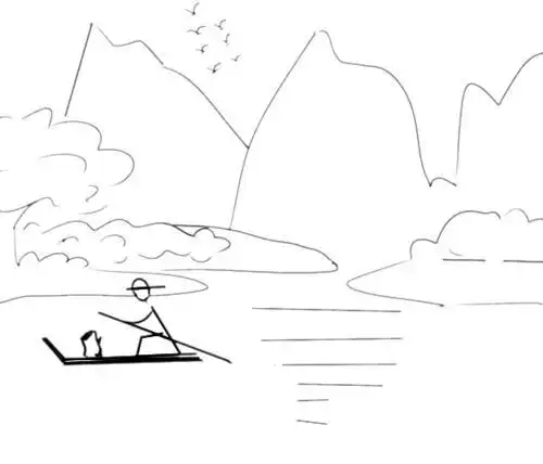 山水风景画简笔画画法步骤图片教程格格手抄报