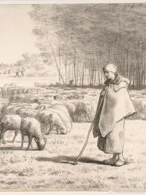 大师米勒的素描手稿 朴素却充满力量#大师作品